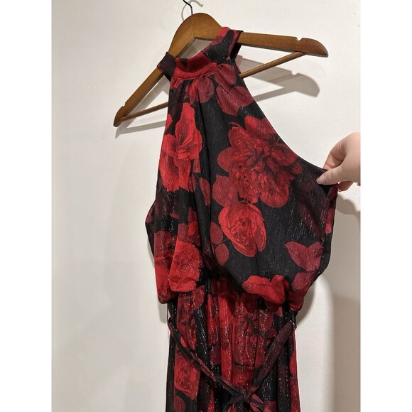 ALEXA B NITES Shimmery Rose Printed Maxi Length Halter Neck Formal Party Dress - Picture 2 of 6